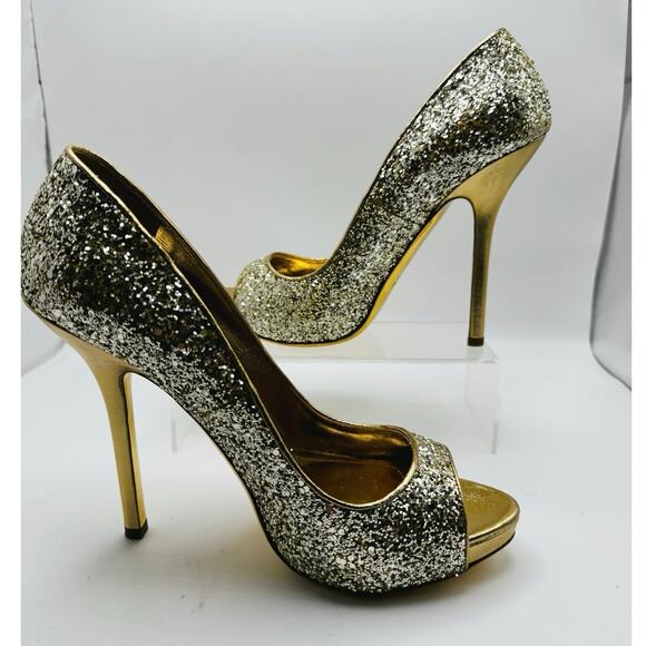 Miu Miu peep toe Gold Glitter Party Pump size EU 40 - Picture 14 of 15